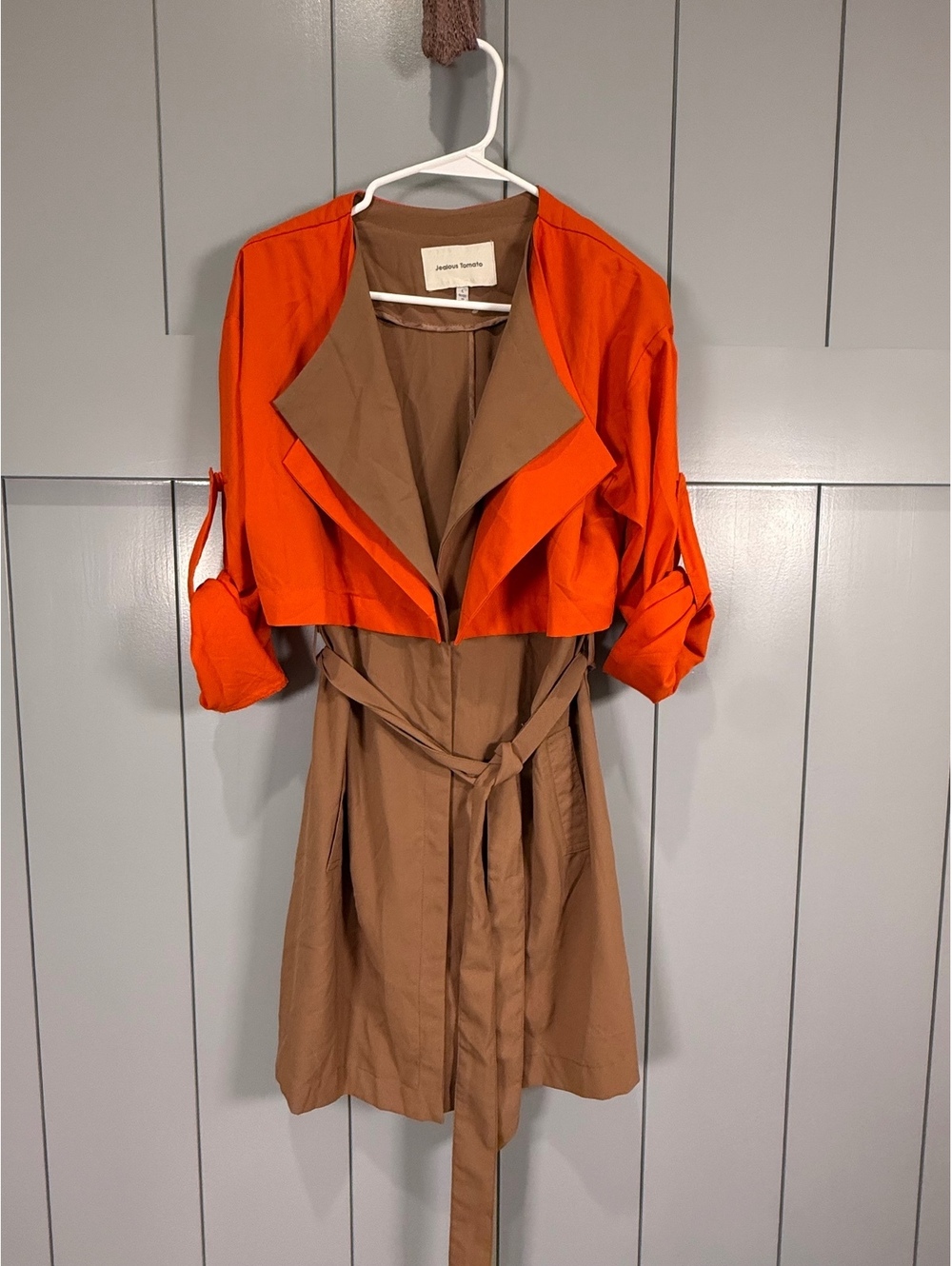 Jealous Tomato color block retro avant- guard Trench Coat women size large